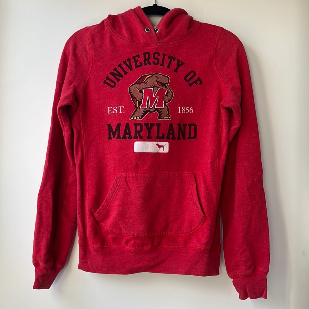 🧡 University of Maryland PINK Victoria’s Secret Hooded Sweatshirt Red